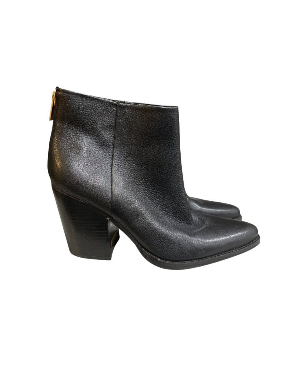Vince Camuto Black Leather Ankle Boots Pointed Toe Block Heel Size 11 Womens